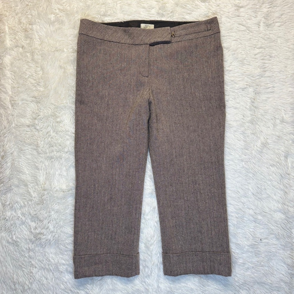 Ann Taylor Loft Sz 16 Marisa Herringbone Wool Blend Cuffed Capri in Brown & Tan